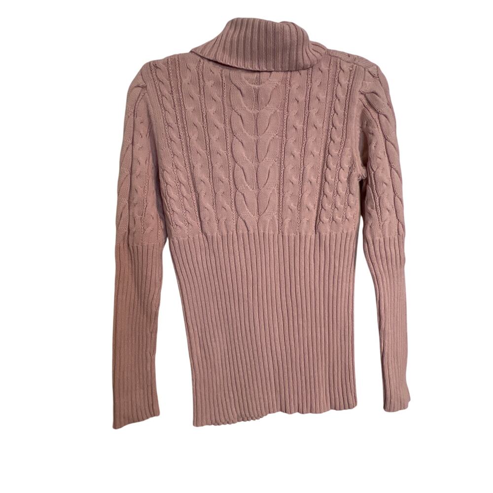 Cable  Knit Sweater Turtle Neck Pullover Dusty Rose